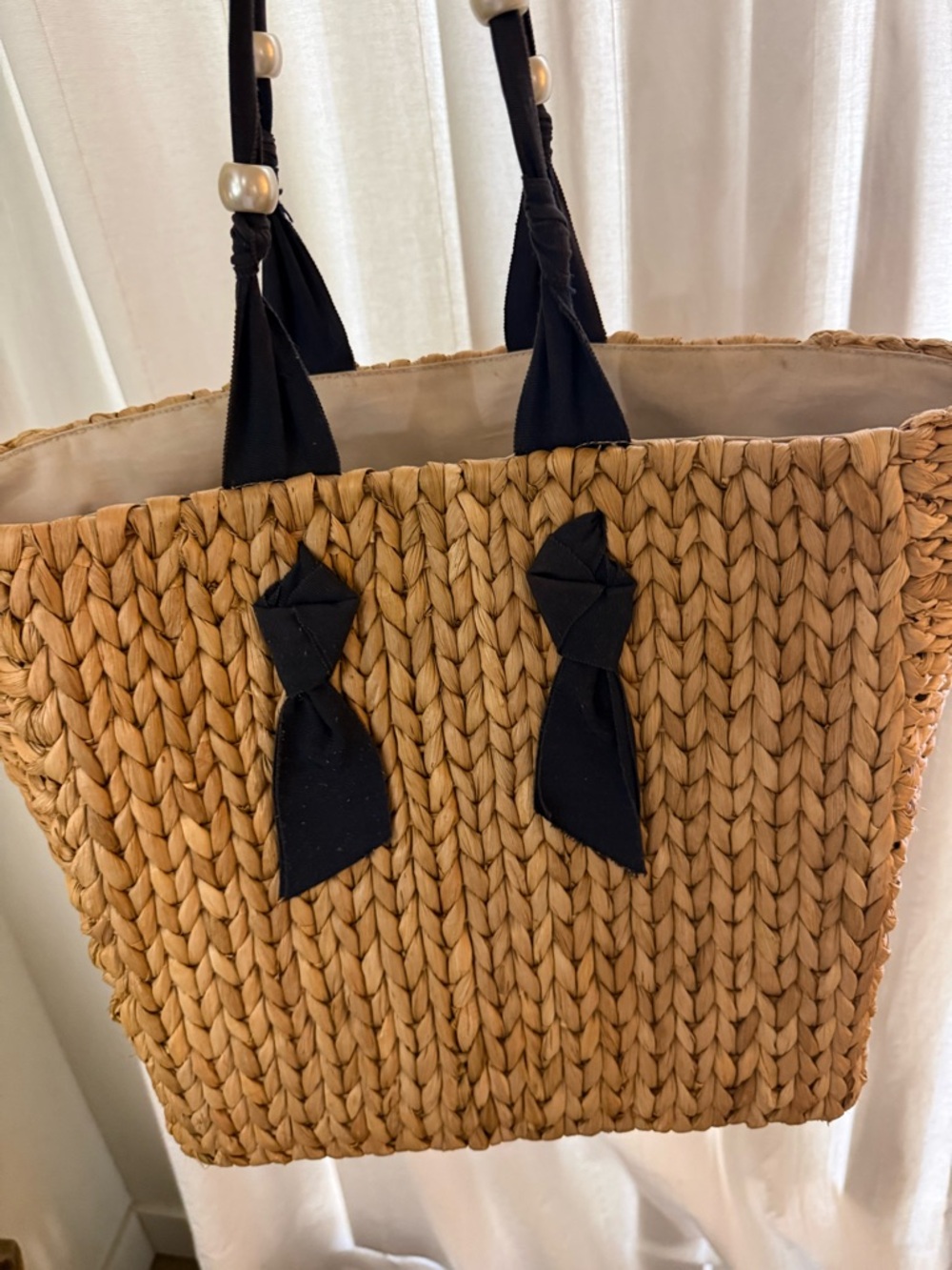 Pamela Munson Large Handbag With Navy Blue Handles Used View 2